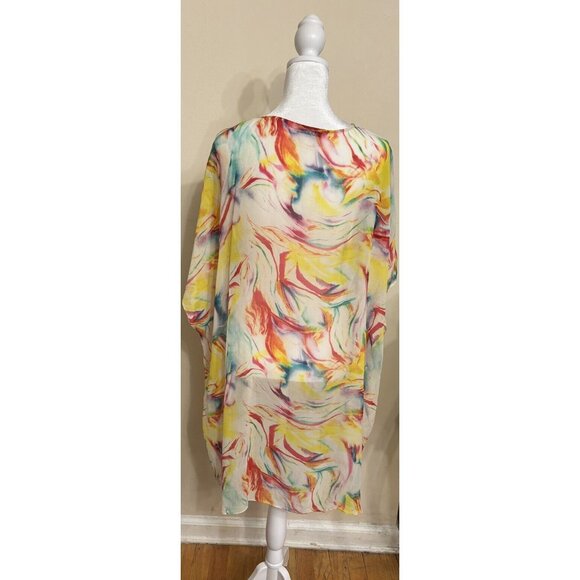 Alice + Olivia Dune Colorful Printed Silk-Cady Beach Swim Coverup Sheer One Size - Picture 9 of 11